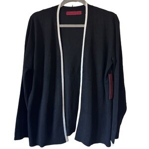 Love Scarlett Open Cardigan Sweater Womens Black White Trim Size Medium New
